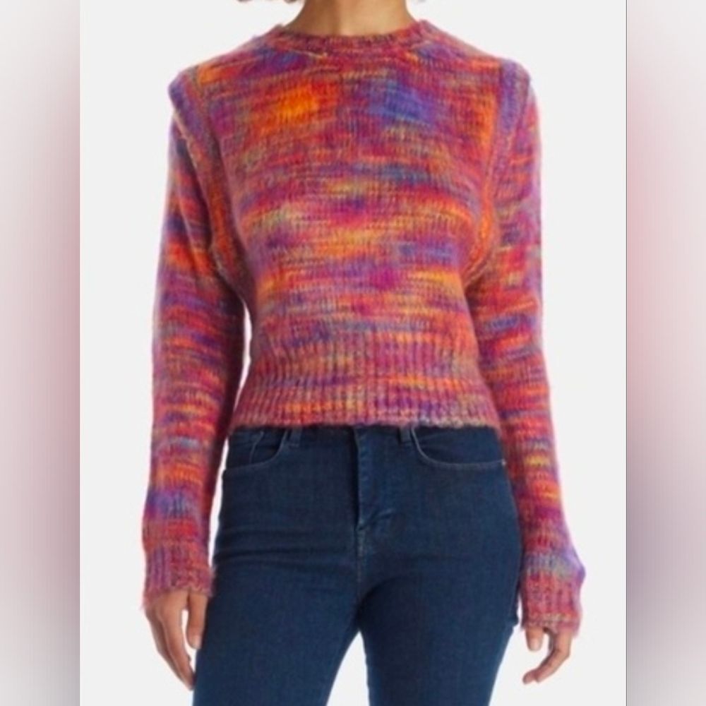 Lucy Paris Women’s MEDIUM Lula Rainbow Knit Crewneck Fuzzy Sweater Retail $110